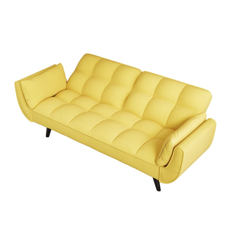 Canapé-lit 57, Futon confortable en mélange de polyester avec 2 oreillers carrés, Canapé-lit convertible avec dossier réglable