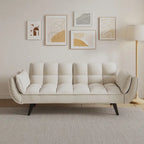 Canapé-lit 57, Futon confortable en mélange de polyester avec 2 oreillers carrés, Canapé-lit convertible avec dossier réglable