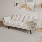 Canapé-lit 57, Futon confortable en mélange de polyester avec 2 oreillers carrés, Canapé-lit convertible avec dossier réglable