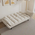 Canapé-lit 57, Futon confortable en mélange de polyester avec 2 oreillers carrés, Canapé-lit convertible avec dossier réglable