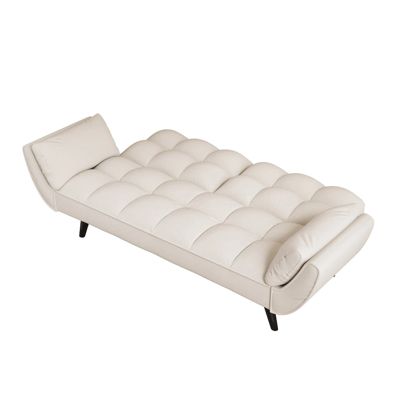 Canapé-lit 57, Futon confortable en mélange de polyester avec 2 oreillers carrés, Canapé-lit convertible avec dossier réglable