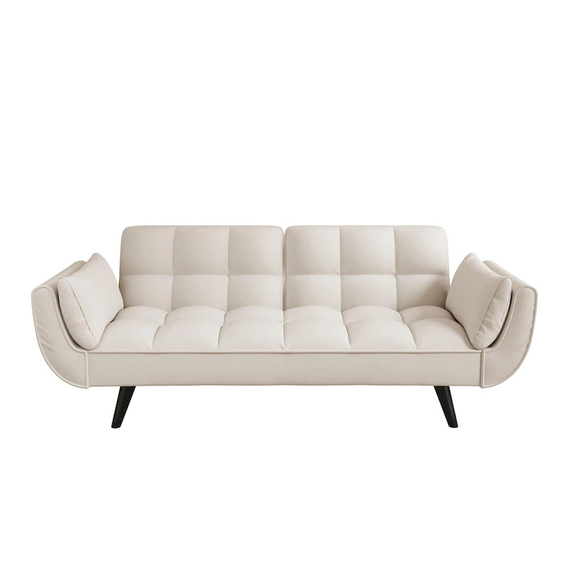 Canapé-lit 57, Futon confortable en mélange de polyester avec 2 oreillers carrés, Canapé-lit convertible avec dossier réglable