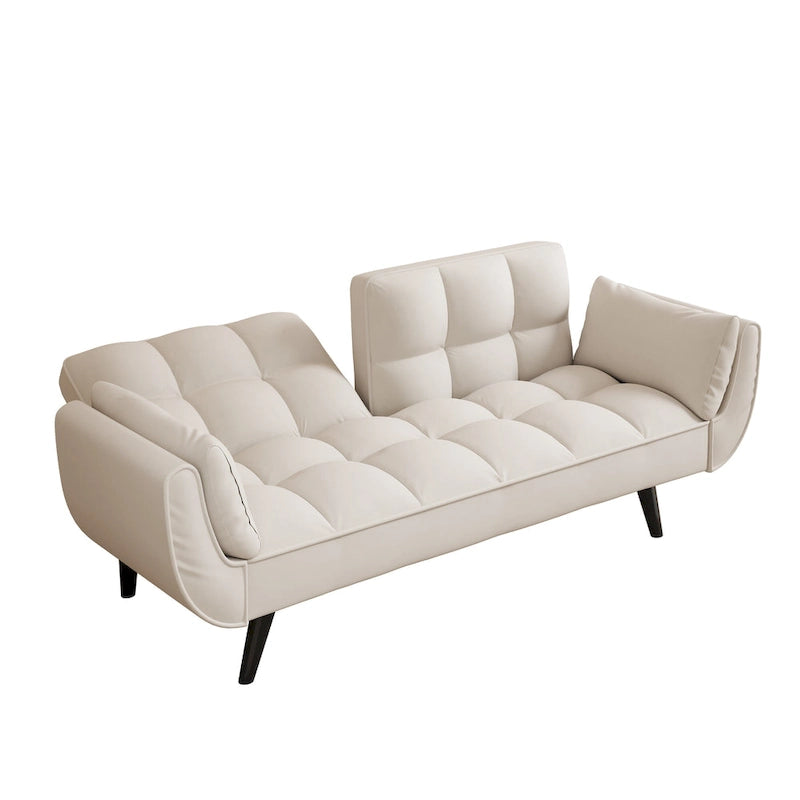 Canapé-lit 57, Futon confortable en mélange de polyester avec 2 oreillers carrés, Canapé-lit convertible avec dossier réglable