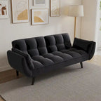Canapé-lit 57, Futon confortable en mélange de polyester avec 2 oreillers carrés, Canapé-lit convertible avec dossier réglable