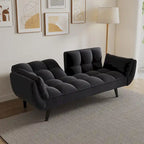 Canapé-lit 57, Futon confortable en mélange de polyester avec 2 oreillers carrés, Canapé-lit convertible avec dossier réglable