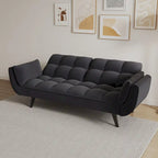 Canapé-lit 57, Futon confortable en mélange de polyester avec 2 oreillers carrés, Canapé-lit convertible avec dossier réglable