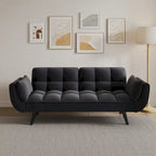 Canapé-lit 57, Futon confortable en mélange de polyester avec 2 oreillers carrés, Canapé-lit convertible avec dossier réglable