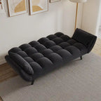Canapé-lit 57, Futon confortable en mélange de polyester avec 2 oreillers carrés, Canapé-lit convertible avec dossier réglable