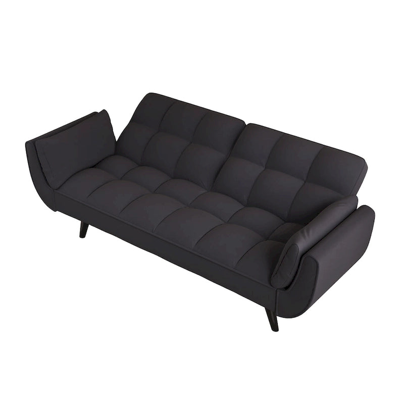 Canapé-lit 57, Futon confortable en mélange de polyester avec 2 oreillers carrés, Canapé-lit convertible avec dossier réglable