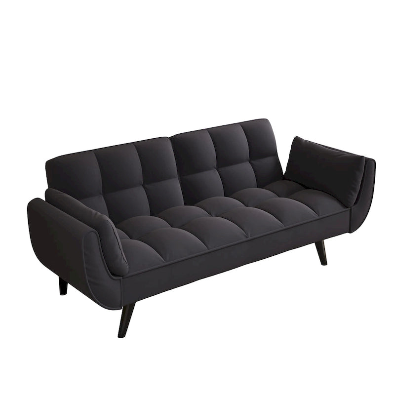 Canapé-lit 57, Futon confortable en mélange de polyester avec 2 oreillers carrés, Canapé-lit convertible avec dossier réglable