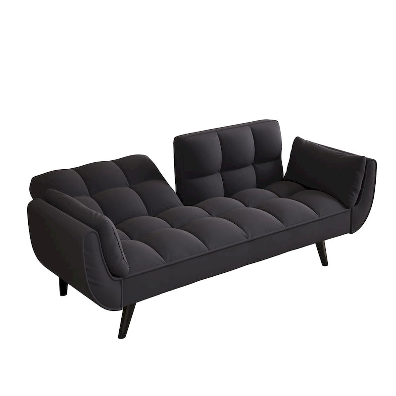 Canapé-lit 57, Futon confortable en mélange de polyester avec 2 oreillers carrés, Canapé-lit convertible avec dossier réglable