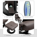 Fauteuil inclinable de massage pivotant à 360° en cuir PU avec inclinaison à 145°, repose-pieds, télécommande et poche latérale