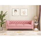 Canapé chesterfield 3 places en velours de 208 cm avec pieds en métal doré, éponge haute résilience et coussins amovibles