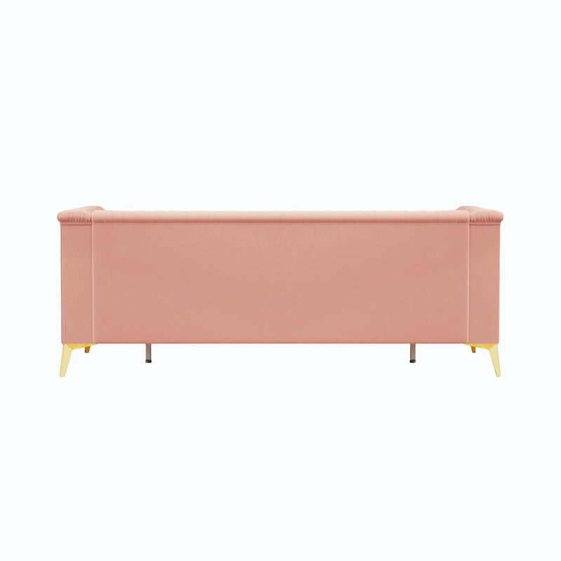 Canapé chesterfield 3 places en velours de 208 cm avec pieds en métal doré, éponge haute résilience et coussins amovibles