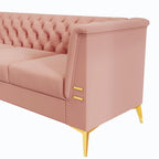 Canapé chesterfield 3 places en velours de 208 cm avec pieds en métal doré, éponge haute résilience et coussins amovibles