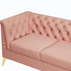 Canapé chesterfield 3 places en velours de 208 cm avec pieds en métal doré, éponge haute résilience et coussins amovibles