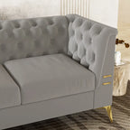 Canapé chesterfield 3 places en velours de 208 cm avec pieds en métal doré, éponge haute résilience et coussins amovibles