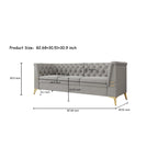 Canapé chesterfield 3 places en velours de 208 cm avec pieds en métal doré, éponge haute résilience et coussins amovibles