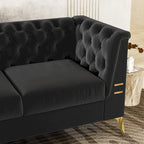 Canapé chesterfield 3 places en velours de 208 cm avec pieds en métal doré, éponge haute résilience et coussins amovibles