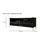 Canapé chesterfield 3 places en velours de 208 cm avec pieds en métal doré, éponge haute résilience et coussins amovibles