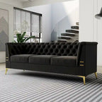 Canapé chesterfield 3 places en velours de 208 cm avec pieds en métal doré, éponge haute résilience et coussins amovibles