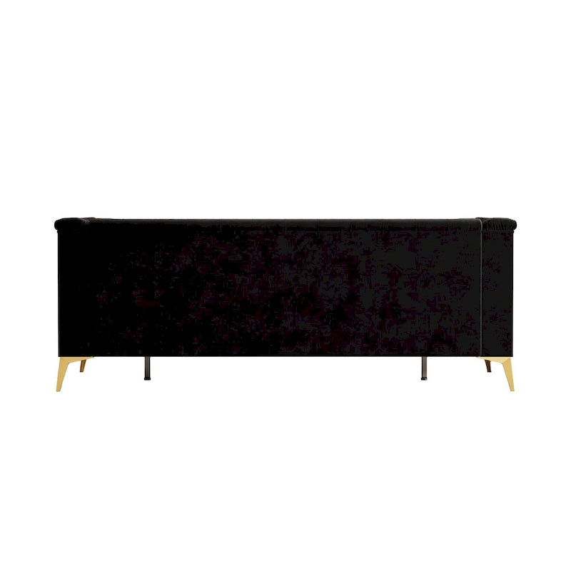Canapé chesterfield 3 places en velours de 208 cm avec pieds en métal doré, éponge haute résilience et coussins amovibles