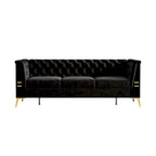 Canapé chesterfield 3 places en velours de 208 cm avec pieds en métal doré, éponge haute résilience et coussins amovibles