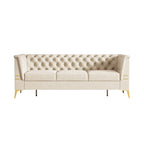 Canapé chesterfield 3 places en velours de 208 cm avec pieds en métal doré, éponge haute résilience et coussins amovibles