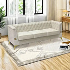 Canapé chesterfield 3 places en velours de 208 cm avec pieds en métal doré, éponge haute résilience et coussins amovibles