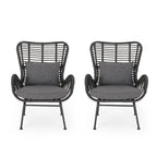 Fauteuils de club en osier d'intérieur avec coussins (lot de 2)