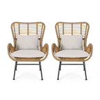 Fauteuils de club en osier d'intérieur avec coussins (lot de 2)