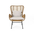Fauteuils de club en osier d'intérieur avec coussins (lot de 2)