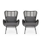 Fauteuils de club en osier d'intérieur avec coussins (lot de 2)