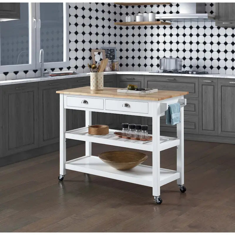 American Heritage 3 Tier Butcher Block Kitchen Cart with Drawers