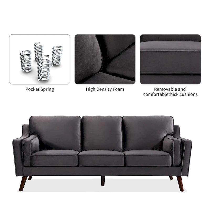 Canapé 3 places en velours avec coussin rembourré de 15 cm pour salon/appartement/bureau
