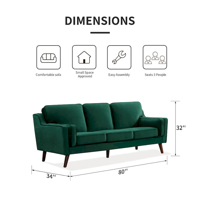 Canapé 3 places en velours avec coussin rembourré de 15 cm pour salon/appartement/bureau