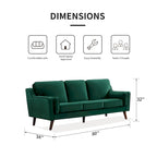 Canapé 3 places en velours avec coussin rembourré de 15 cm pour salon/appartement/bureau
