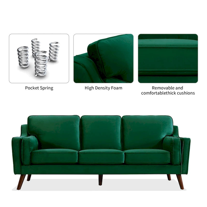 Canapé 3 places en velours avec coussin rembourré de 15 cm pour salon/appartement/bureau