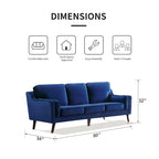 Canapé 3 places en velours avec coussin rembourré de 15 cm pour salon/appartement/bureau