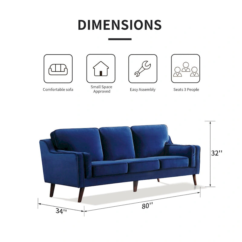 Canapé 3 places en velours avec coussin rembourré de 15 cm pour salon/appartement/bureau