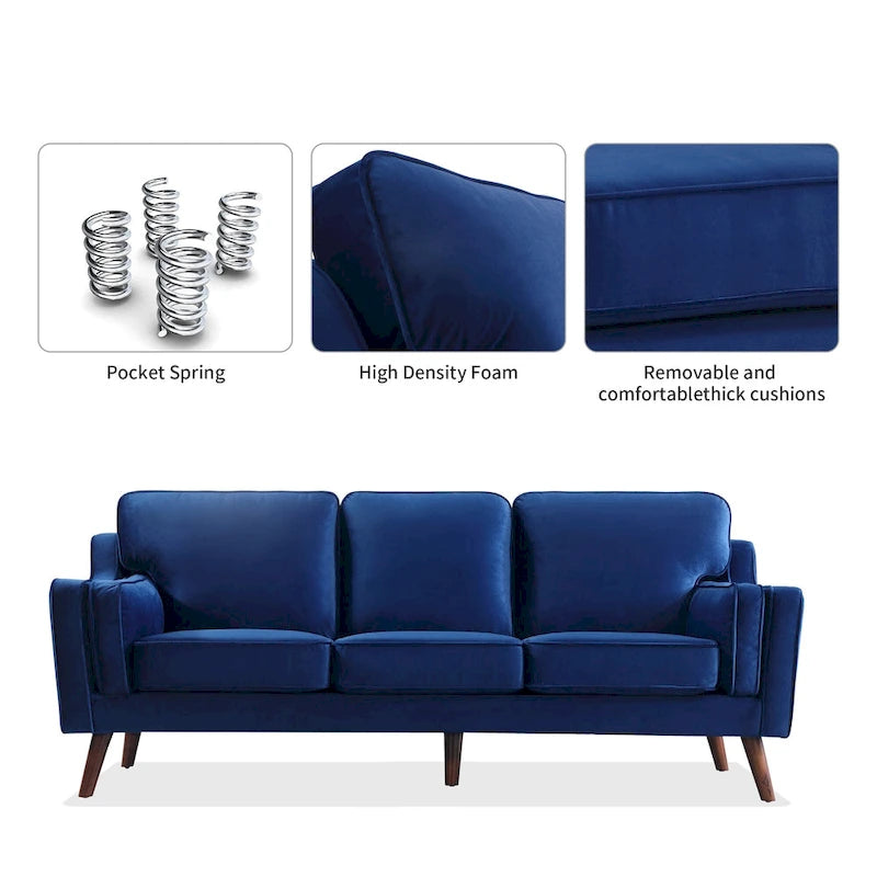 Canapé 3 places en velours avec coussin rembourré de 15 cm pour salon/appartement/bureau