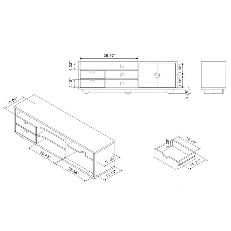 Meuble TV console multifonctionnel contemporain marron de 160 cm