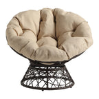 Fauteuil Papasan avec coussin rond crème et tressage en osier marron