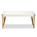 Table basse Glam en métal doré brossé et bois à finition blanche