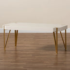 Table basse Glam en métal doré brossé et bois à finition blanche