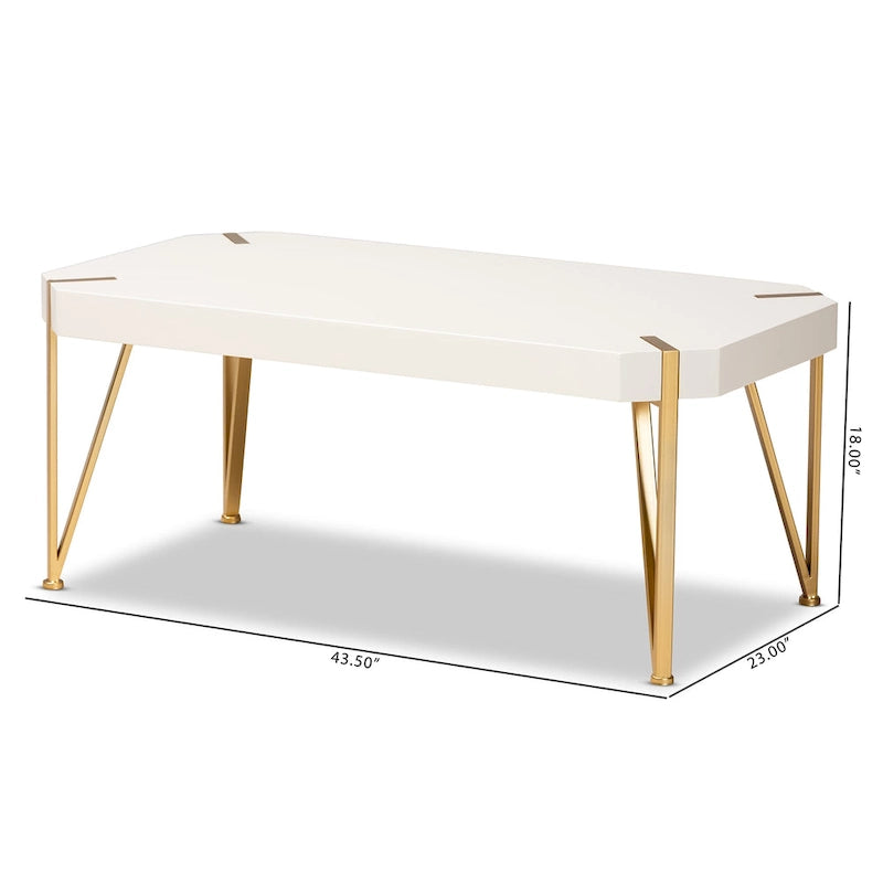 Table basse Glam en métal doré brossé et bois à finition blanche