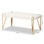Table basse Glam en métal doré brossé et bois à finition blanche