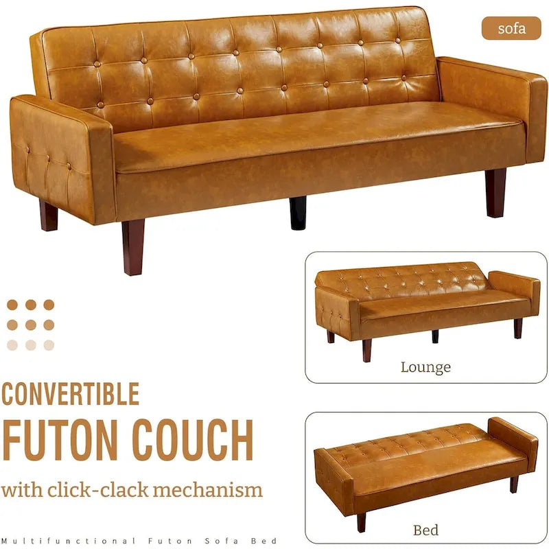Canapé futon en PU pour salon, canapé-lit convertible en similicuir, capitonné, pour chambre à coucher