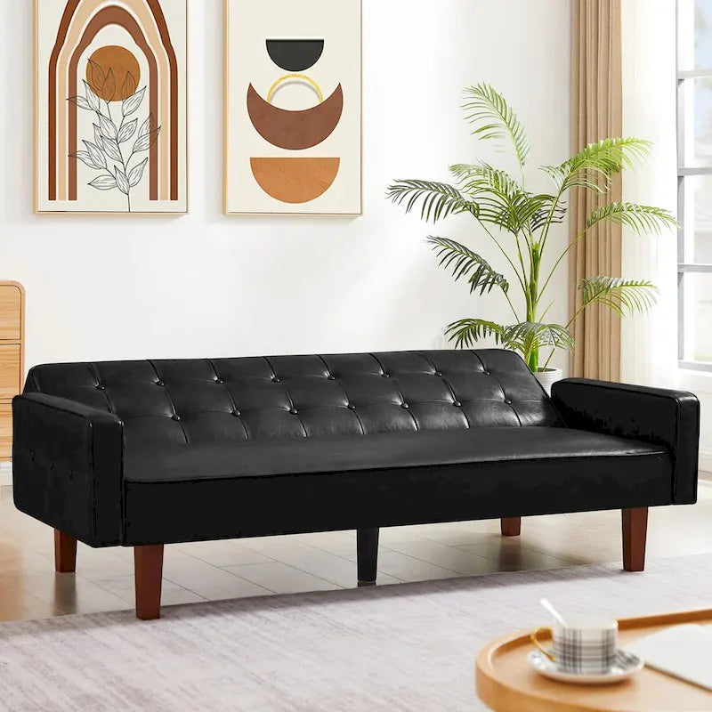 Canapé futon en PU pour salon, canapé-lit convertible en similicuir, capitonné, pour chambre à coucher