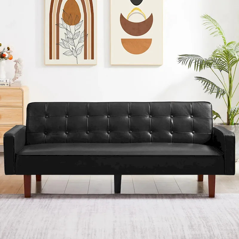 Canapé futon en PU pour salon, canapé-lit convertible en similicuir, capitonné, pour chambre à coucher